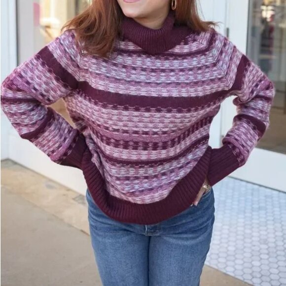 NWT Women sz L/Large INDUSTRY Turtleneck Open Loop Knit Sweater | Burgundy Blend - Picture 1 of 7